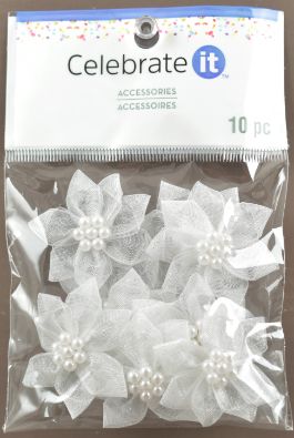 White Sheer RiBBon 5-PetAl Flower ACCessories - PACk of 10