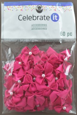 Mini Hot Pink Satin Ribbon Bow Accessories - Pack of 60