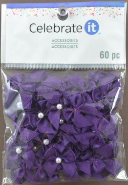 Mini Purple Satin Ribbon Bow Accessories - Pack of 60
