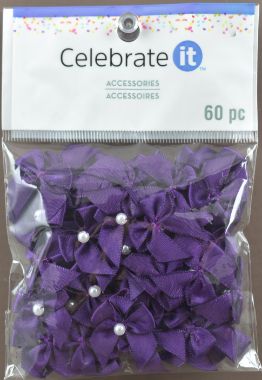 Mini Purple SAtin RiBBon Bow ACCessories - PACk of 60