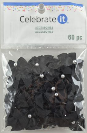 Mini Black Satin Ribbon Bow Accessories - Pack of 60