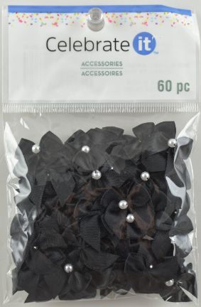 Mini BlACk SAtin RiBBon Bow ACCessories - PACk of 60