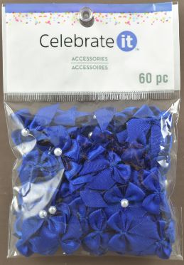Mini Blue Satin Ribbon Bow Accessories - Pack of 60