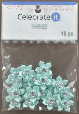 Turquoise Satin Ribbon FLOWER Accessories - Pack of 18
