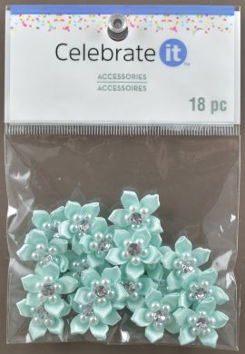 Turquoise Satin Ribbon Flower Accessories - Pack of 18