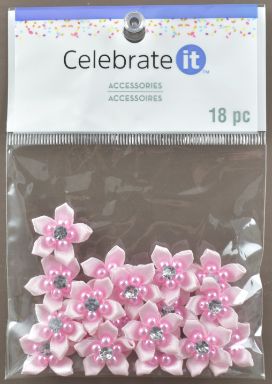 Pink Satin Ribbon Flower Accessories - Pack of 18