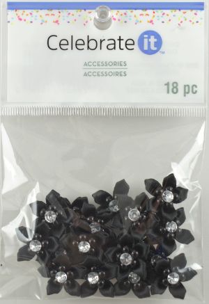 BlACk SAtin RiBBon Flower ACCessories - PACk of 18