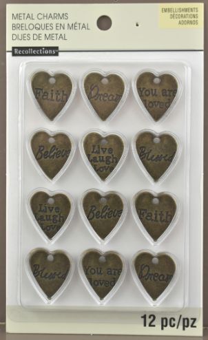 Metal Heart Charm Embellishments - Pack of 12