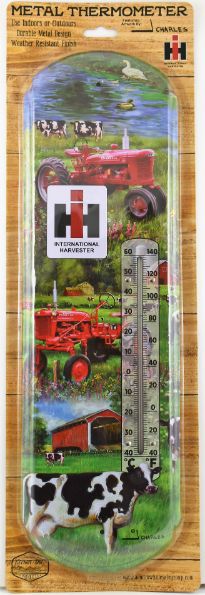 ''International Harvester - Farmall with cows'' Metal Thermometer