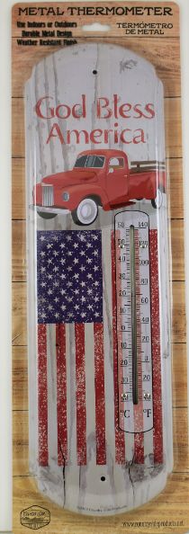 ''God Bless America'' Metal Thermometer