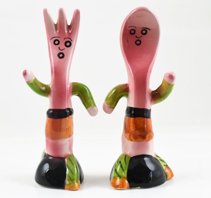 Spoon & Fork CERAMIC Salt and Pepper Shaker Set.