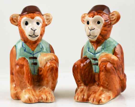 Monkey with Hat Ceramic Salt & Pepper Shaker Set