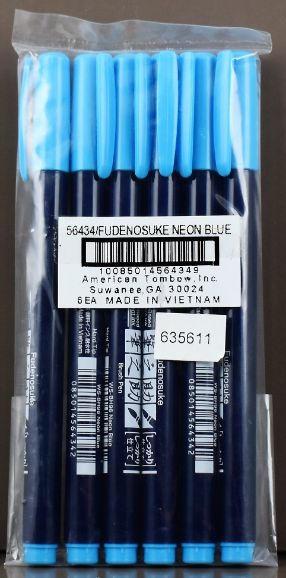 Neon Blue Hard Tip Brush Pen 6 Pk.