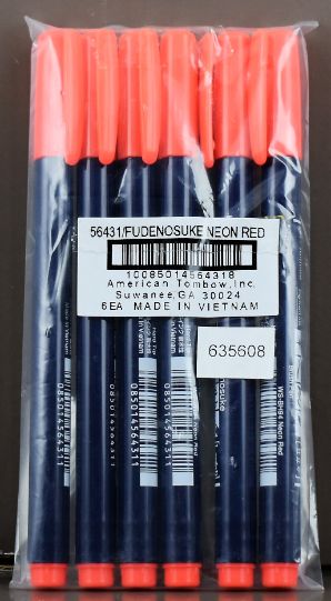 Neon Red hard tip brush pen 6 pk.