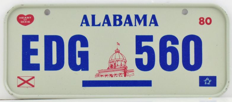 VINTAGE 1980 All Metal Bicycle Tag Alabama