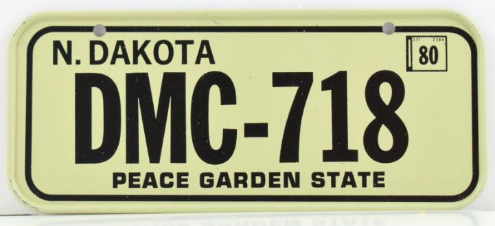 Vintage 1980 All Metal Bicycle Tag North Dakota