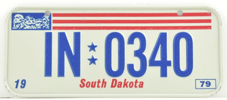 VINTAGE 1979 Stamped Lettering All Metal Bicycle Tag South Dakota