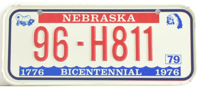 VINTAGE 1979 Stamped Lettering All Metal Bicycle Tag Nebraska