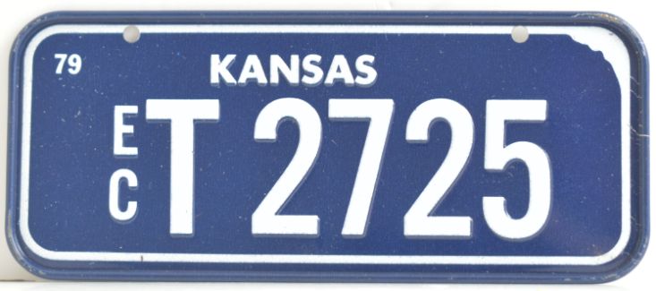 VINTAGE 1979 Stamped Lettering All Metal Bicycle Tag Kansas