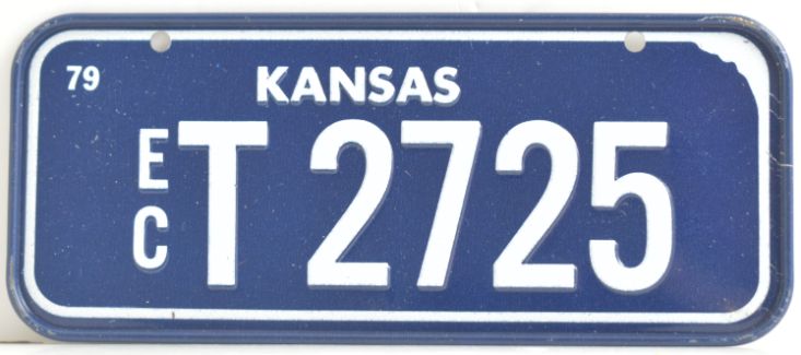 VINTAGE 1979 Stamped Lettering All Metal Bicycle Tag Kansas