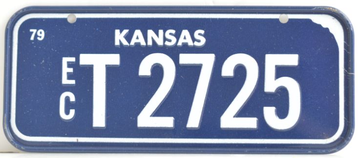 Vintage 1979 Stamped Lettering All Metal Bicycle Tag Kansas