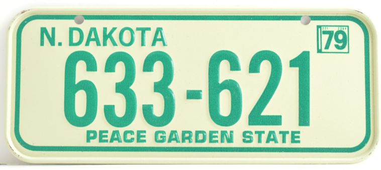 VINTAGE 1979 Stamped Lettering All Metal Bicycle Tag North Dakota