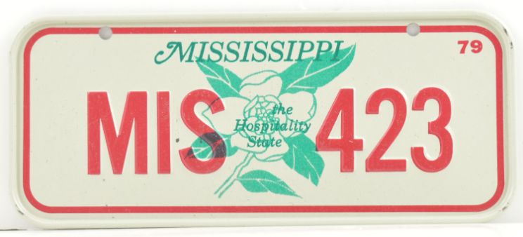 VINTAGE 1979 Stamped Lettering All Metal Bicycle Tag Mississippi