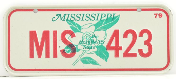 Vintage 1979 Stamped Lettering All Metal Bicycle Tag Mississippi