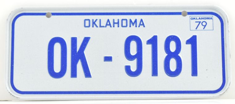 VINTAGE 1979 Stamped Lettering All Metal Bicycle Tag Oklahoma