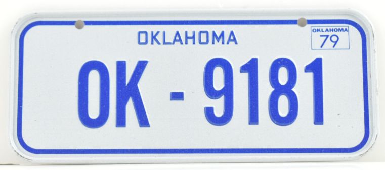 Vintage 1979 Stamped Lettering All Metal Bicycle Tag Oklahoma