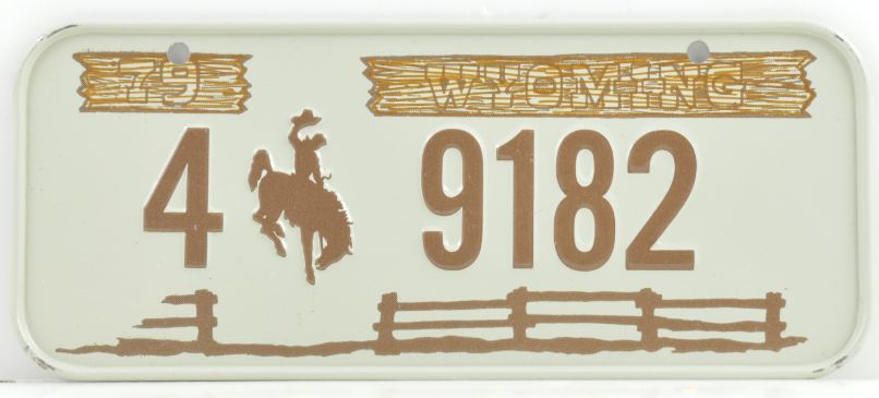 Vintage 1979 Stamped Lettering All Metal Bicycle Tag Wyoming