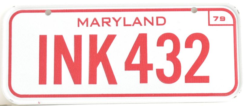 VINTAGE 1979 Stamped Lettering All Metal Bicycle Tag Maryland