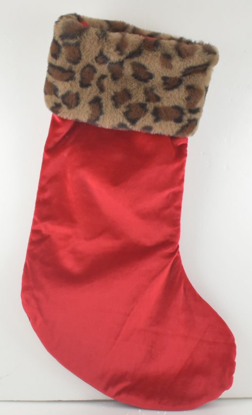 Leopard Fur/Red Velvet Christmas Stocking