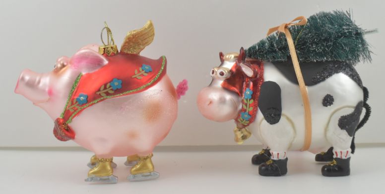 Glass Cow/Pig Ornaments