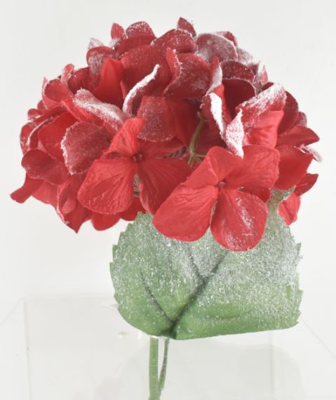 Christmas Dark Red Snow Glitter Hydrangea