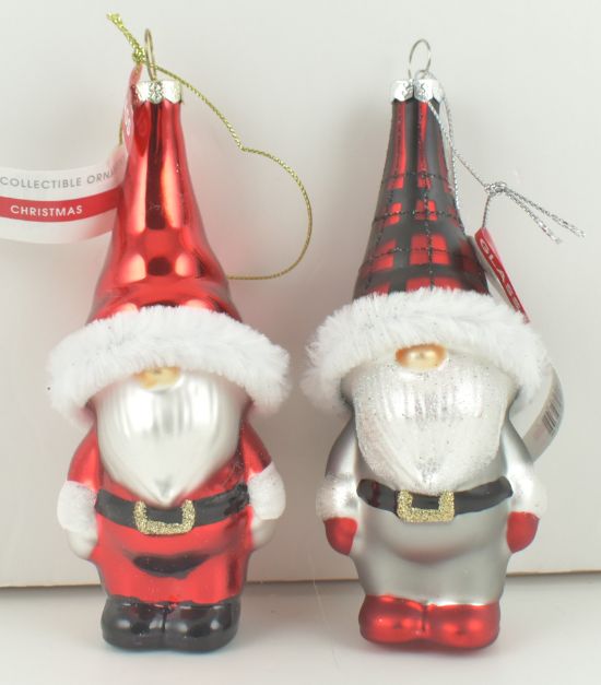 Glass Santa Collectible Gnome Ornament Asst. 2 pc.
