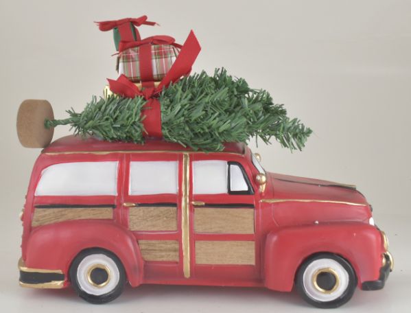 Red Car With Tree & Gifts Decor