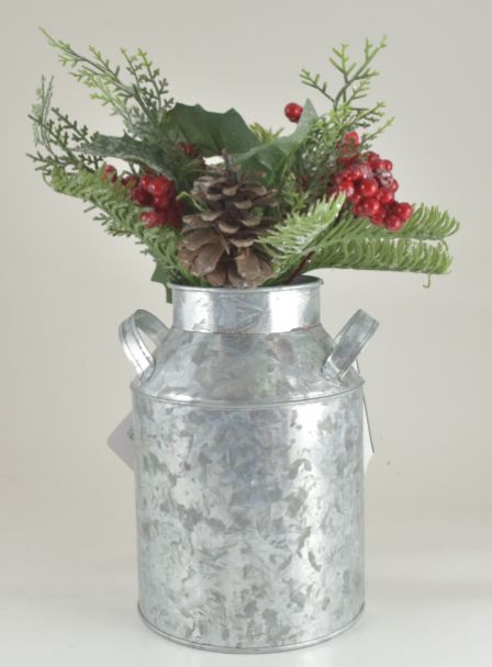 Galvanized Jug With CHRISTMAS Arrangement