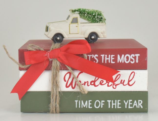 CHRISTMAS Stacked Book With Truck Decor