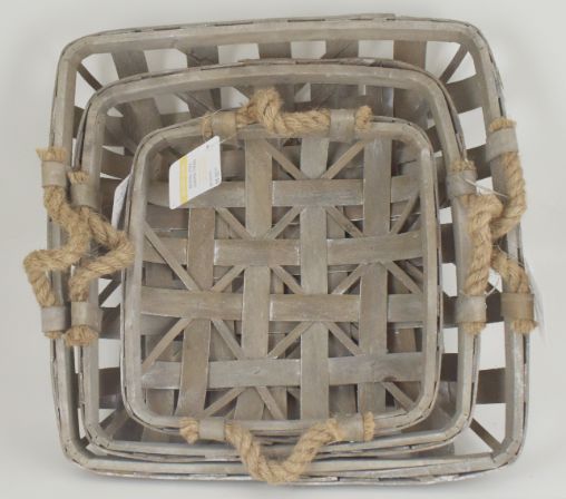 Set of 3 Gray Tobacco Baskets