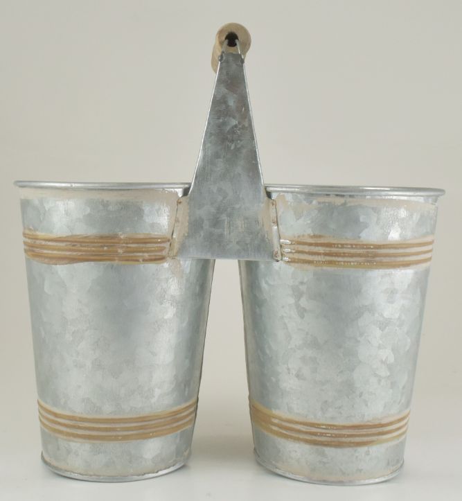 Galvanized Double Bucket With Wood Handle