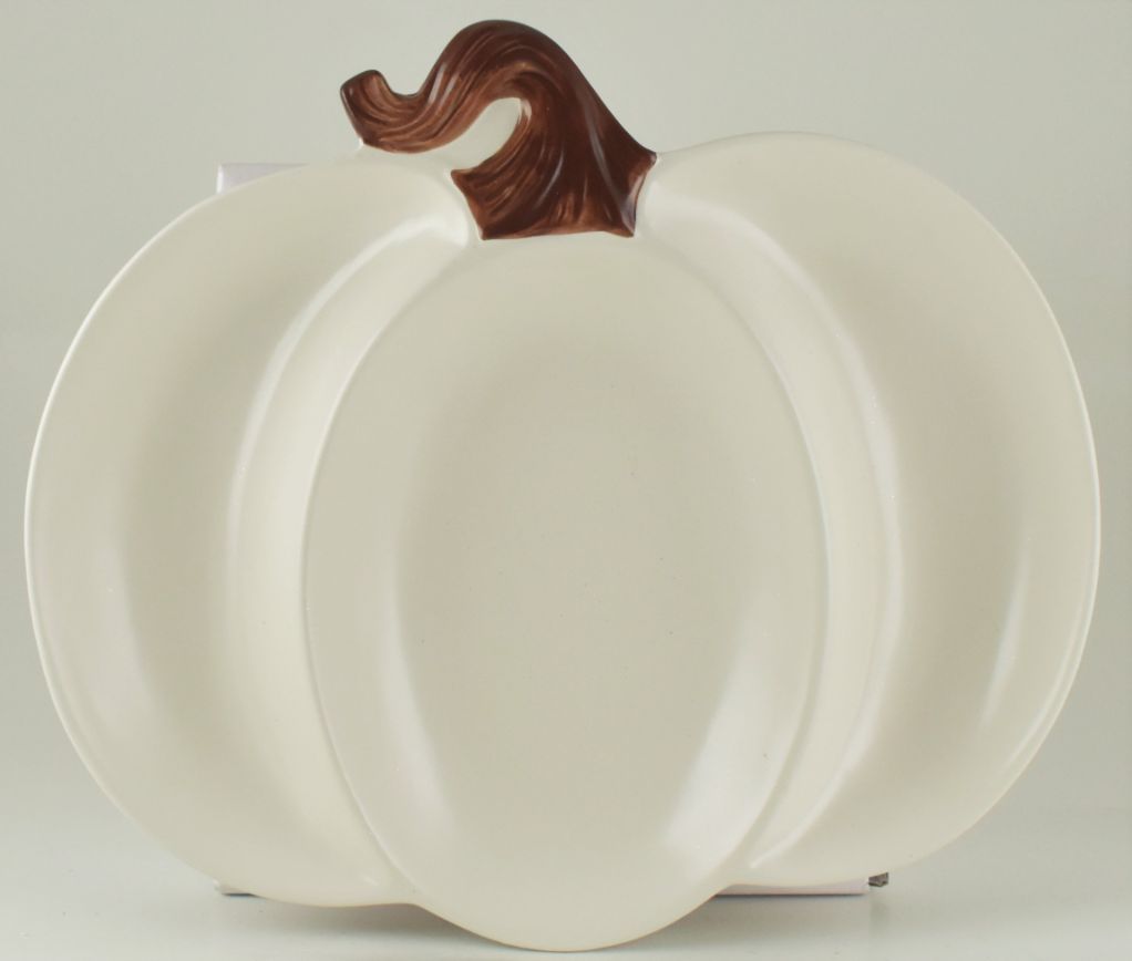 White CERAMIC Pumpkin Platter 12'' x 10'' x 1.5''