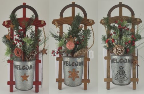 WOOD/Metal Sled DeCor - 3 Assorted