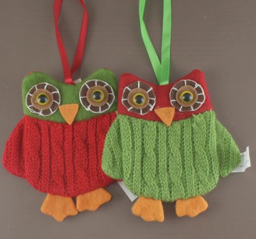 4'' Plush Owl Ornament - 2 Assorted