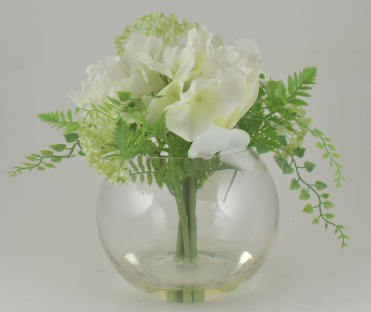 White Rose With Greenery Bouquet in Bubble Glass VASE