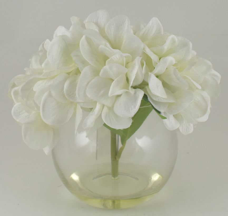 White Hydrangea in Bubble Glass VASE