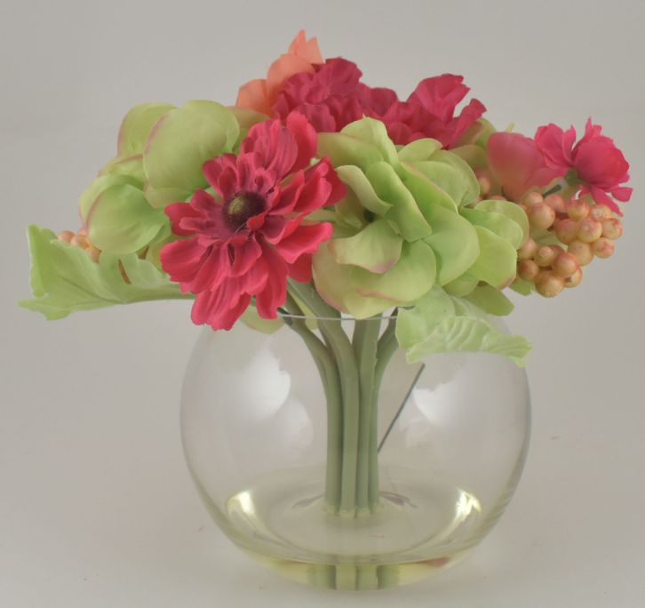 Mixed Floral & Berry Bouquet in Bubble Glass VASE