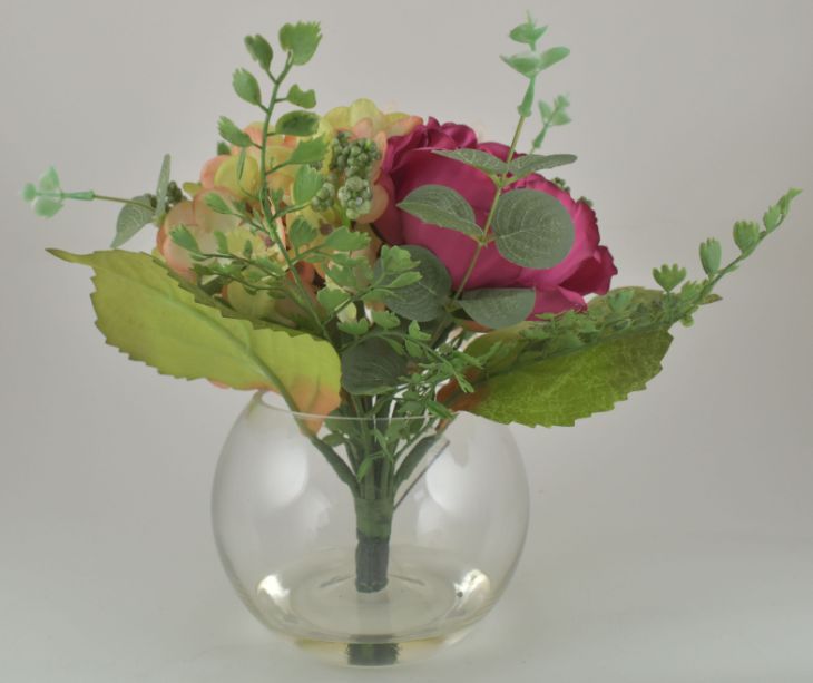 Mixed Floral With Greenery in Bubble Glass VASE