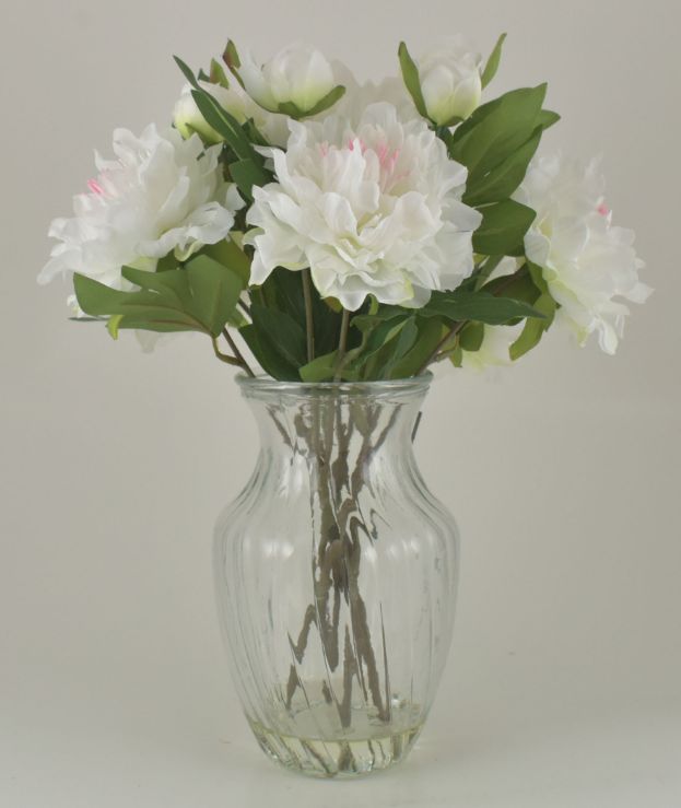 White Peony Bouquet in Glass Vase