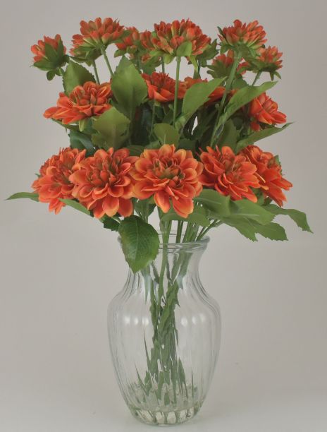 Orange Dahlia Bouquet in Glass Vase